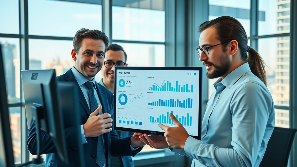 Insightful business team analyzing website traffic data for SEO for business blogs