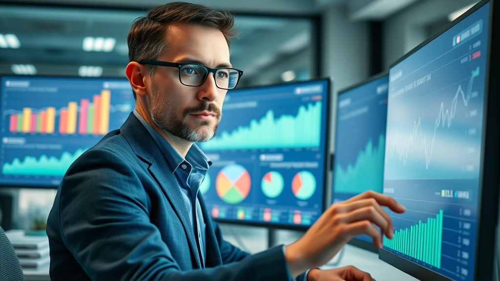 Analyst reviewing blog traffic analytics to measure SEO for business blogs