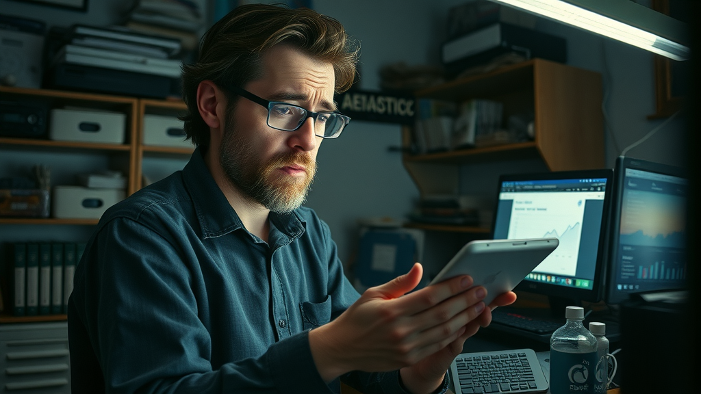 blogger frustrated by low blog traffic, analytics showing errors and low performance