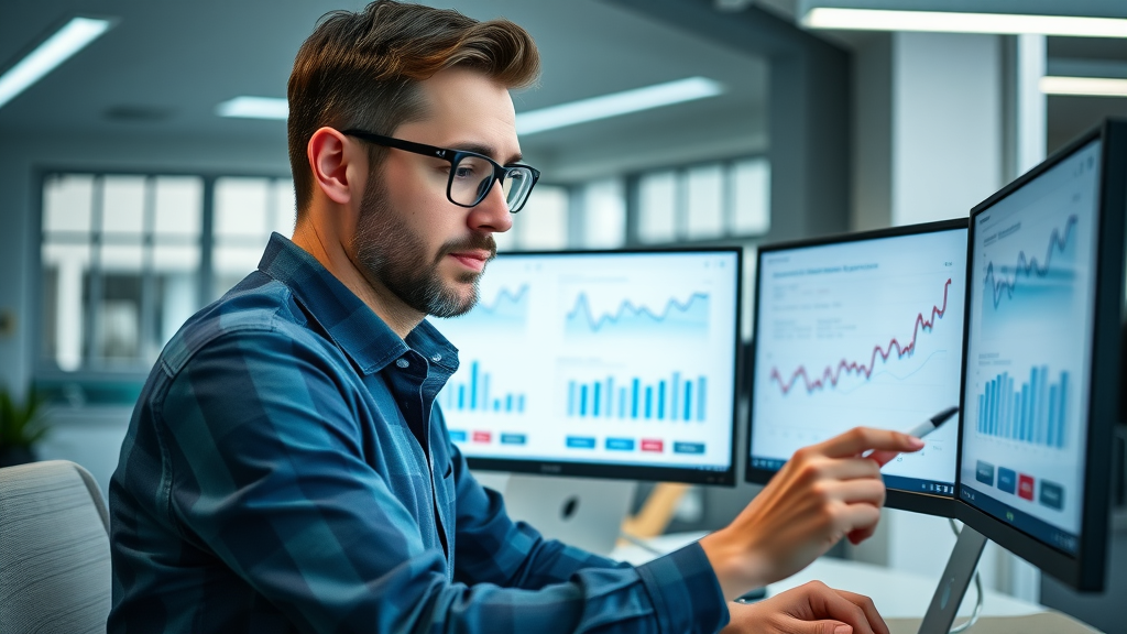digital marketer reviewing analytics charts for blog post optimization performance