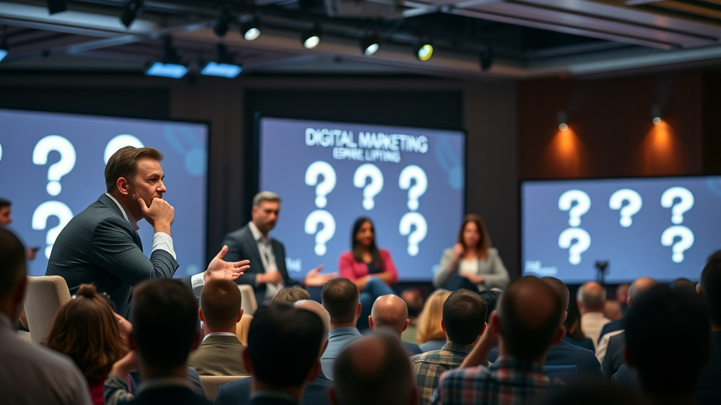 expert panel answering blog post optimization FAQs with digital display