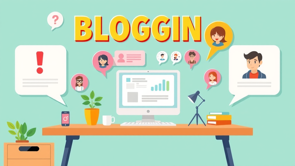 Infographic showing common blogging errors with digital elements and icons.