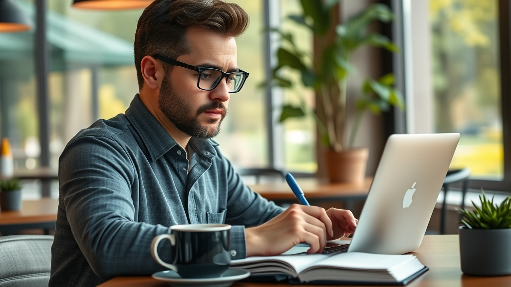 business blogger writing opinion article for business blog marketing