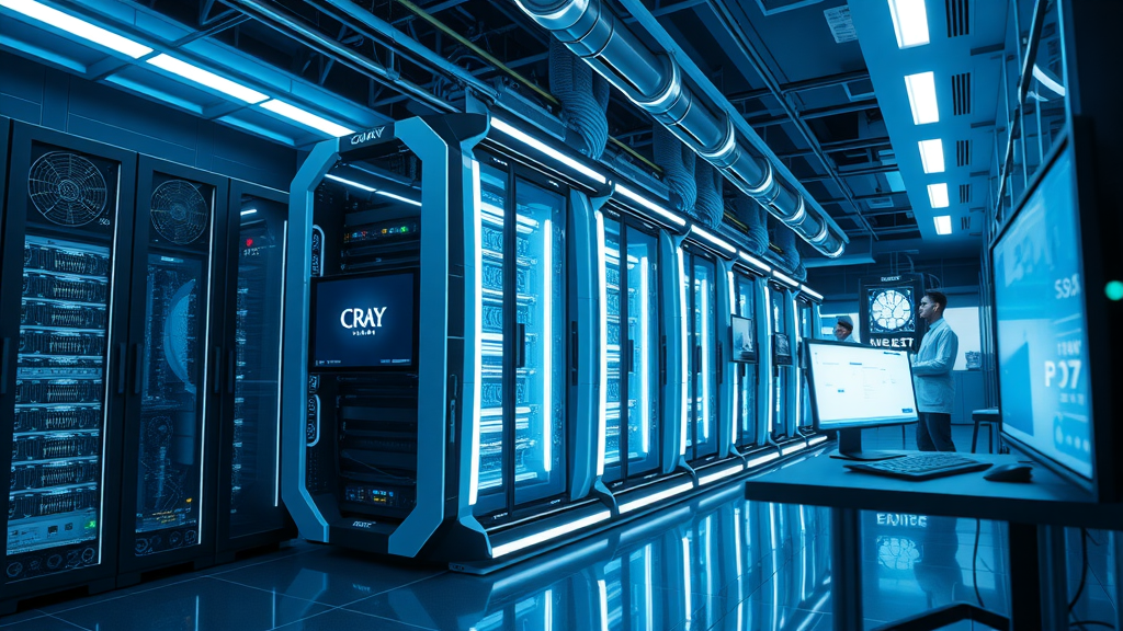 Cutting-edge Cray supercomputer in a contemporary data center, remembering seymour cray on his 100th birthday